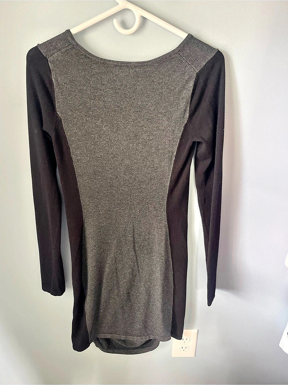 Express Black and Gray Ruched Bodycon Sweater Dress with Long Sleeves Medium